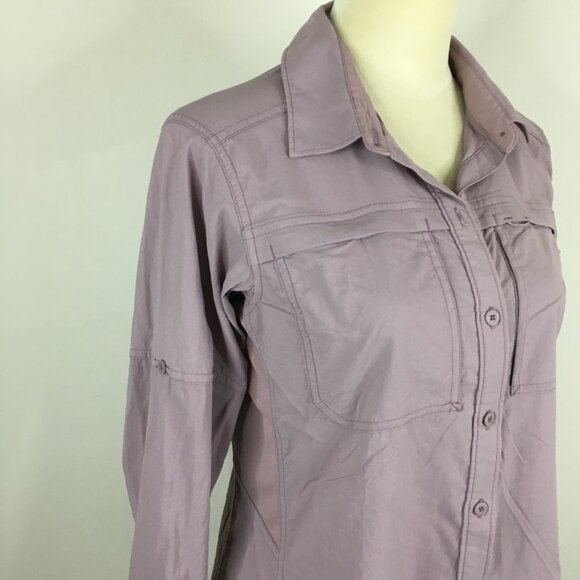 REI Co-op Purple/Gray Mesh Insert Sleeve Tabs Vented Back Button Shirt - Picture 6 of 14